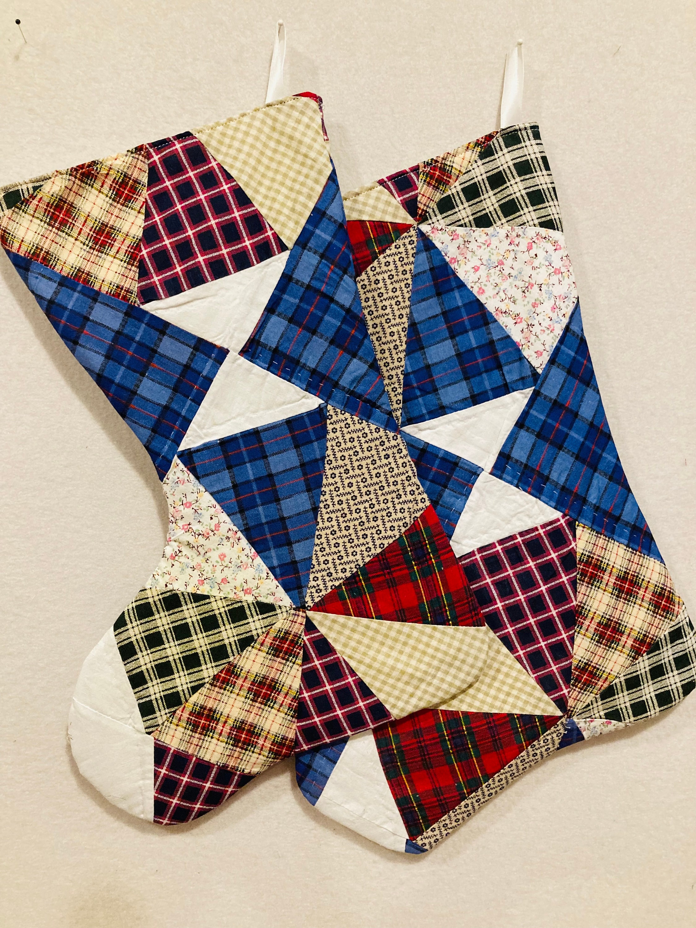 HALF PRICE SALE! 2 Hand Quilted Patchwork Plaid Christmas