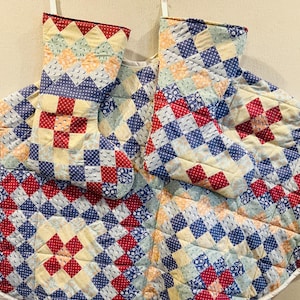 60" Quilted Patchwork Tree Skirt & 2 Matching Stockings – Made from Vintage Cheater Quilt