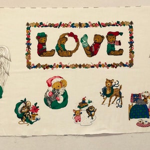 ¡SOLO 1 DISPONIBLE! Panel de ositos de peluche navideños antiguos - LOVE - Wamsutta - Hallmark Cards - Agotado