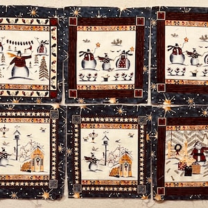 Snowfolk Collection Fabric Squares by Carol Endres - Vintage - 10 squares approx. 8&quot; square each - Spectrix - Out of Print