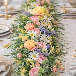 Lente tafelslinger, bloemen middelpunt loper, bruiloft tafeldecor, paaslente slinger, mantelslinger, romantisch tafeldecor