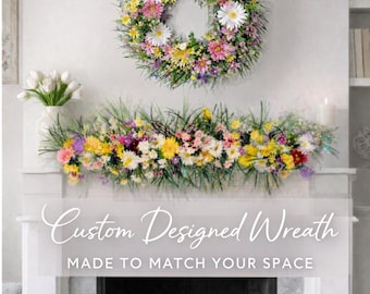 Corona floral personalizada / Corona de primavera de lujo hecha a mano / Decoración personalizada para el hogar / Diseñada para combinar con tu espacio / Decoración para la puerta principal o interiores