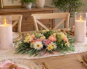 Centro de mesa Pradera de primavera, Arreglo de mesa de flores silvestres, Centro de mesa floral de margaritas, Decoración de mesa de primavera, Alternativa a guirnalda para repisa de chimenea