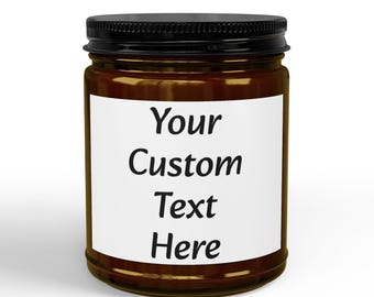Custom Text Amber Jar Soy Candle 4oz 9oz | Black Lid, Personalized Label