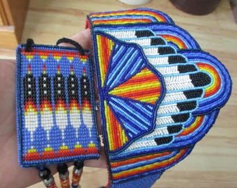 Vintage Native American Indian Beaded Crown, Women's Headpiece and Necklace or Drop, Powwow Regalia