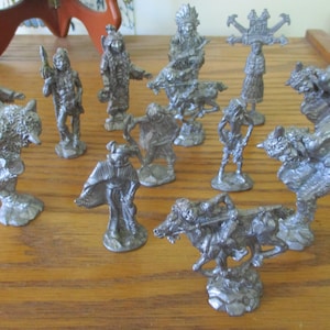 Vintage Pewter Native American Hopi, Zuni, Navajo Indian Figures, Lot of 13, USA