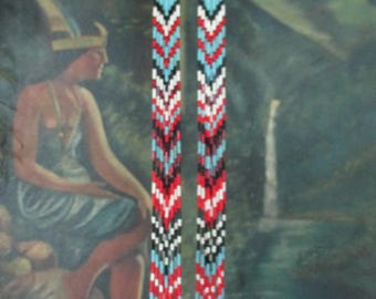 Vintage Long Beaded Earrings, Native American Cherokee Indian Made, Almost 12 Inches Long, Amazing, USA
