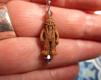 Hand Painted Ceramic Bigfoot Sasquatch Necklace, Small Detailed 3D Happy Bigfoot, Dark Brown Adjustable Cord 18-20," Swarovski Crystals