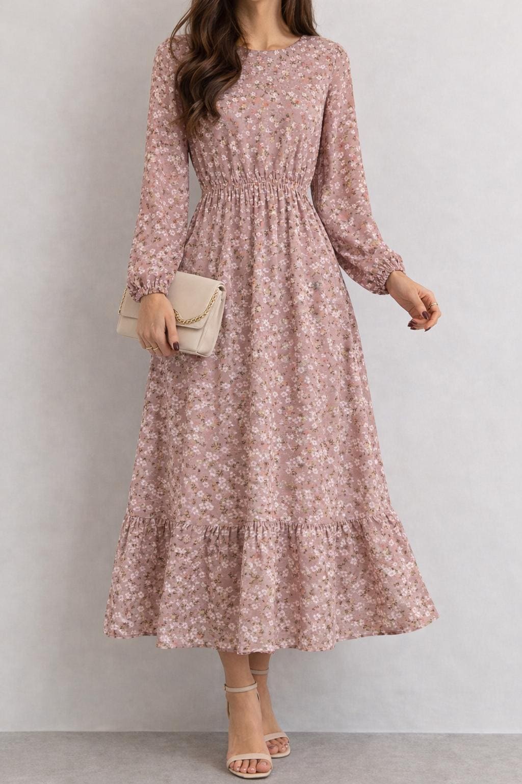 knee length dresses for ladies Floral-Lace Long Formal Dress with Long Sleeves Dark Emerald / 12 main image 0