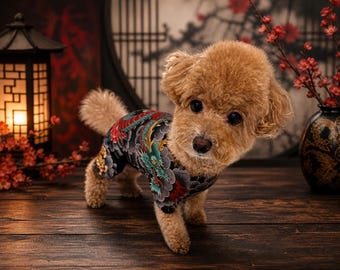 Tattoo Dragon Dog Bodysuit, Japanese Style Dog Outfit, Full Body Pet Clothes S–10XL