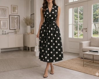 Polka Dot Midi Dress, Elegant Summer Dress
