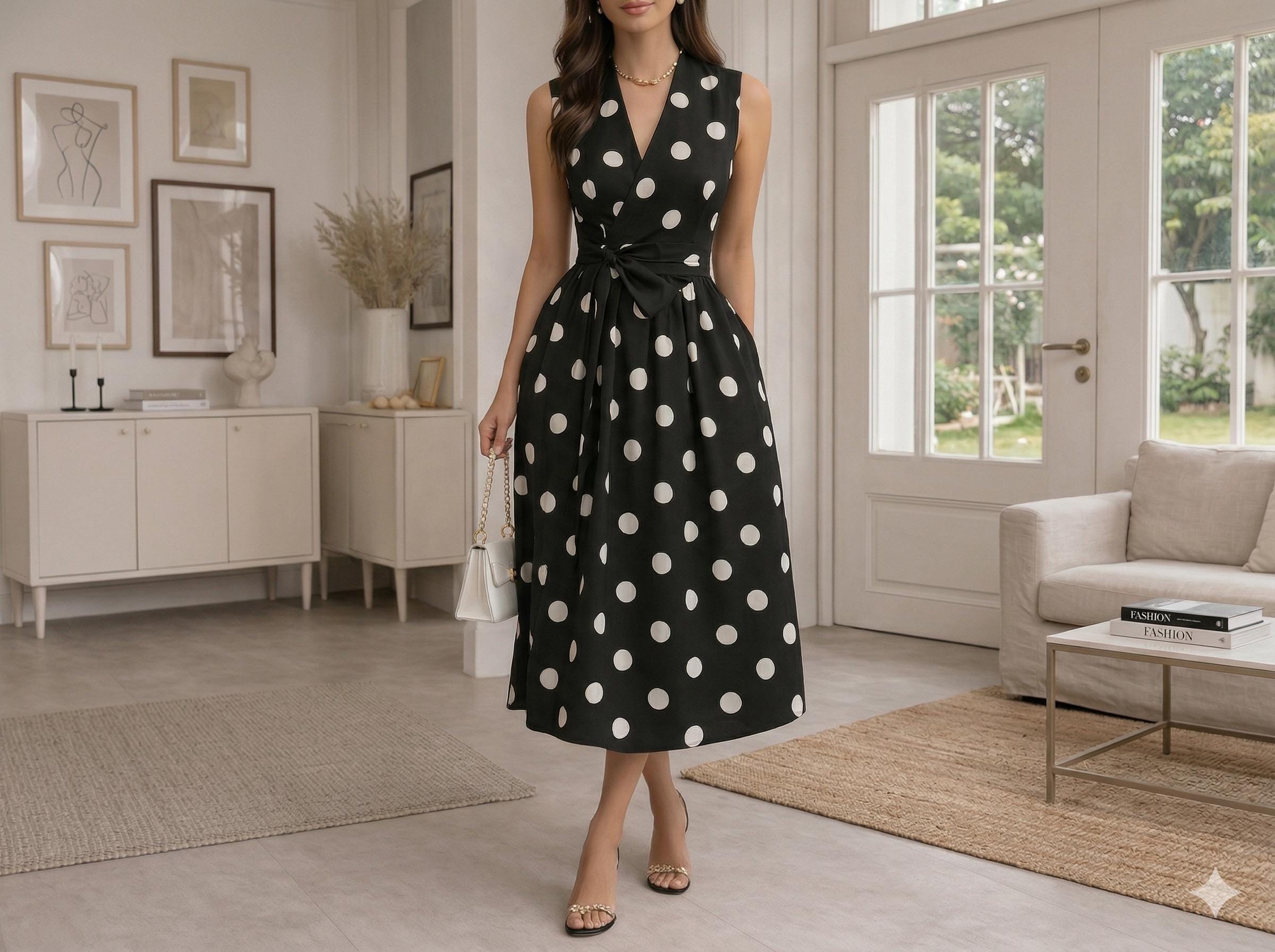 navy blue dress for baby girl Black Polka Dot Tulle A-Line Midi Dress