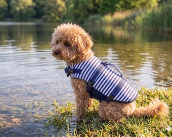 Dog Striped Life Jacket, Adjustable Pet Swim Vest, Reflective Safety Float Coat