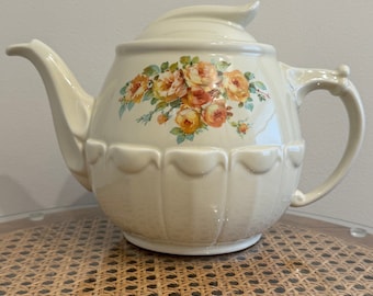 VINTAGE 1950’s Cream Drip-o-Lator Coffee/Tea Pot with Orange Rose Pattern