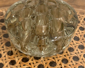 VINTAGE 11 Hole Clear Glass Flower Arrangement Frog