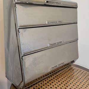 VINTAGE 1950’s Chrome Saran Wrap, Aluminum Foil, Waxed Paper & Paper Towel Dispenser ***FREE SHIPPING***