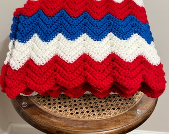HANDMADE Red, White & Blue Crochet Throw
