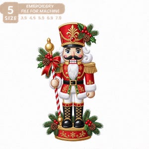 Klassisches Weihnachtsmotiv: Nussknacker mit Stab (Maschinenstickdatei), Spielzeugsoldat-Datei, Wintermuster (digitaler Download)