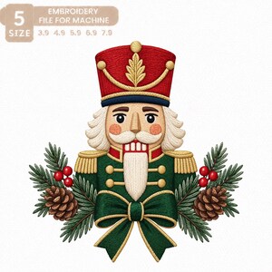Diseño de bordado a máquina de la cara del Cascanueces navideño, archivo de cabeza de soldado de juguete, archivos de descarga digital de patrones para las fiestas de invierno.