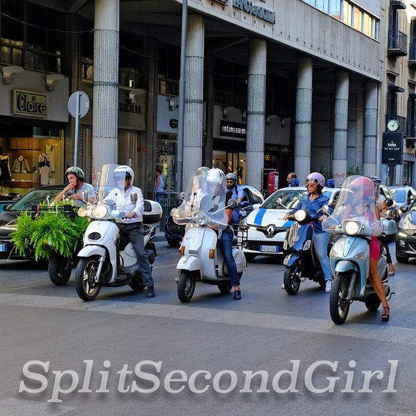 Morning Commute Photo, Scooter Photo, Travel and Transportation, Instant Download, Motorcycle Photo, Motorbike Photo, Palermo Sicily Travel