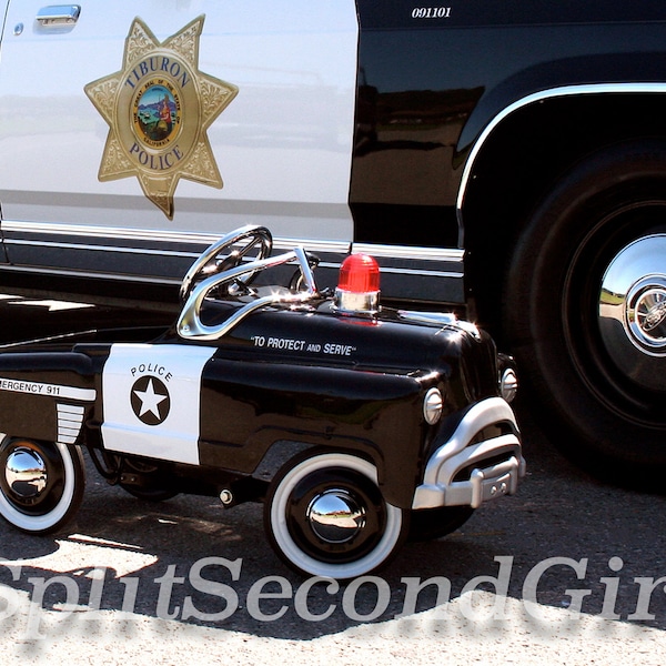 Police Pedal Car Photograph, Police Car Photo, Digital Download, Vintage Pedal Car, Vintage Police Car, Old Pedal Car, Digital Photograph