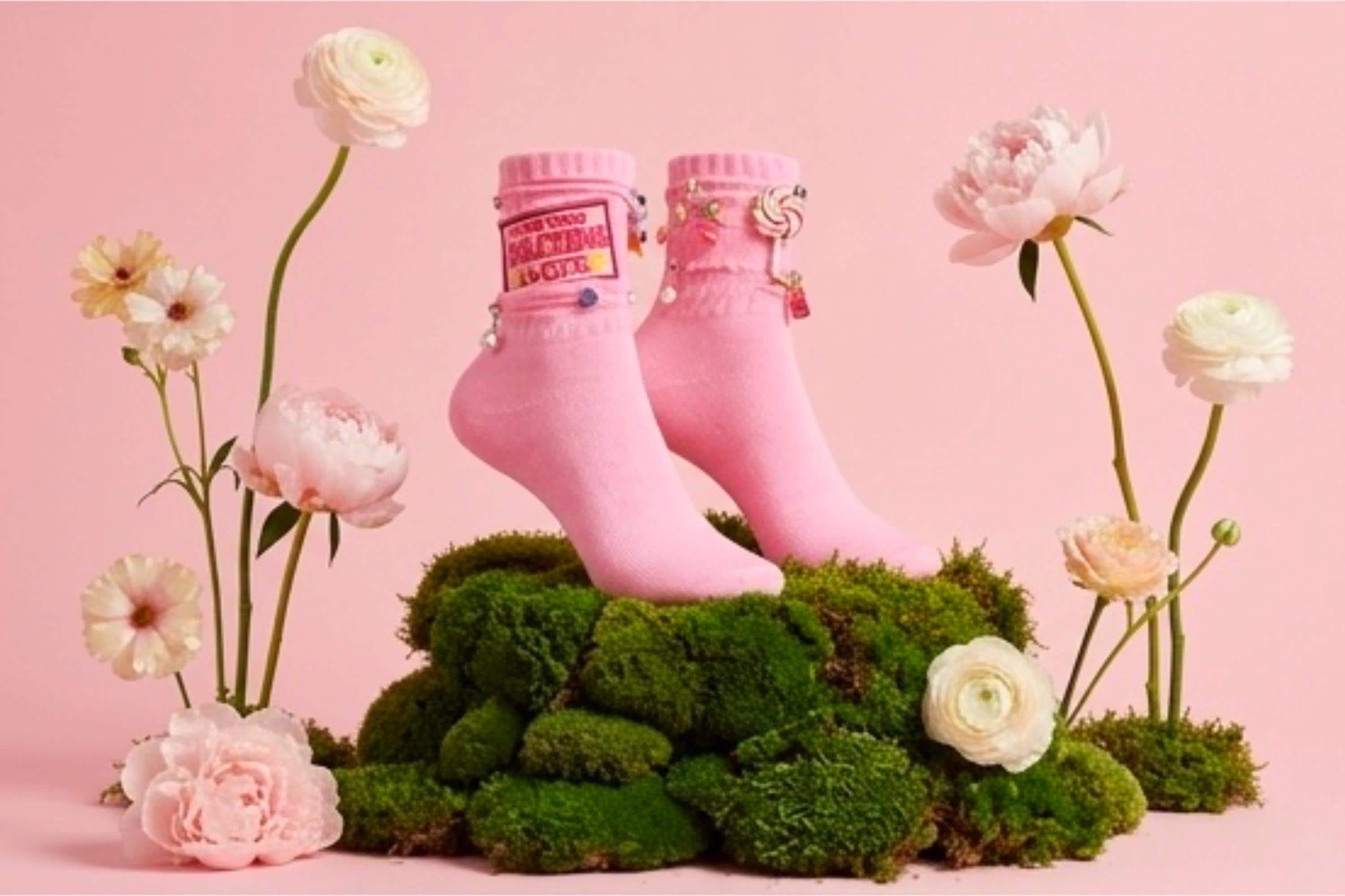 Candy Junk Socks for Girls Pink Scrunch Socks with Charms