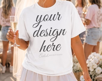 White Comfort Colors C1717 Mockup Bridal Shirt Bride Mockup Wedding Party Shirt Bridal Shower Bachelorette Tee Mockup