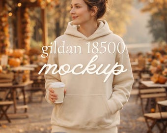 Sand Gildan 18500 Mockup Fall Hoodie