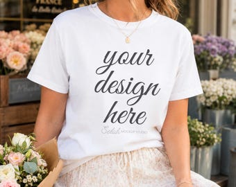 Comfort Colors 1717 White Shirt Mockup Fresh Off the Market Bridal Shower Spring Bachelorette Shirt Flower Market Soft Girl Aesthetic Mockup