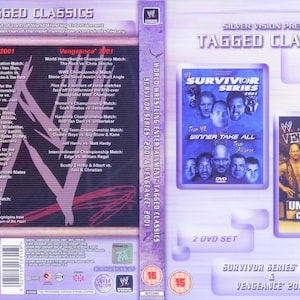 May include: DVD set of "Survivor Series 2001" and "Vengeance 2001" wrestling events. The cover shows wrestler images and event titles, with the "WWE" logo and "Tagged Classics" branding. The set includes two DVDs.