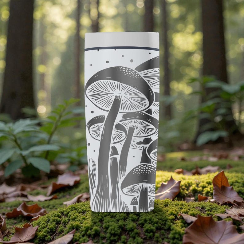 Graverad svampskog Owala SmoothSip Slider isolerad rostfri stålmugg – 355 ml 615 ml – mörk cottagecore kaffekopp bild 4