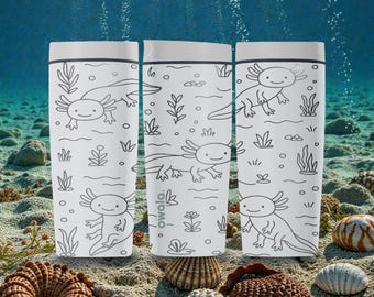 Cute Axolotl SmoothSip Slider Insulated Stainless Steel Coffee Tumbler – 12oz 20oz – Underwater Animal Line Art Cup
