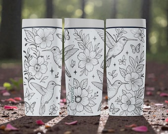 Bicchiere da caffè in acciaio inossidabile con isolamento SmoothSip Slider, motivo floreale Hummingbird, da 12 oz e 20 oz, con motivo ispirato alla natura, idea regalo.