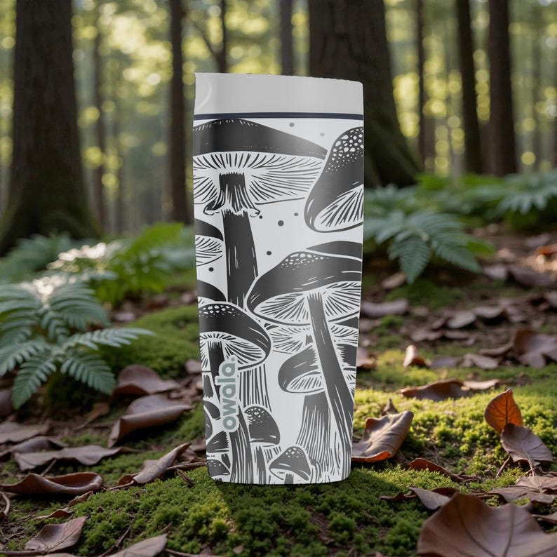 Graverad svampskog Owala SmoothSip Slider isolerad rostfri stålmugg – 355 ml 615 ml – mörk cottagecore kaffekopp bild 5