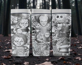Horrorfilm Collage Gravierte SmoothSip Edelstahlbecher - Gruseliger Horror Becher - Halloween Geschenk für Horrorfans