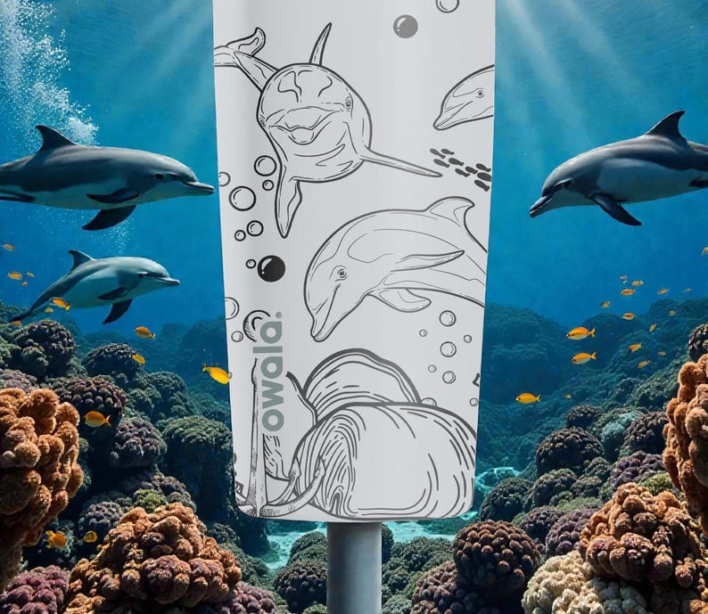 Graverad delfinhavsscen Owala SmoothSip Slider Isolerad rostfri stålmugg – 355 ml 600 ml – Sea Life vattenmugg present bild 7