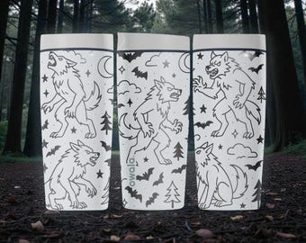Gravierter Werwolf Owala SmoothSip Slider Edelstahlbecher - Gruseliges Waldwolf-Design - Geschenk für Halloween