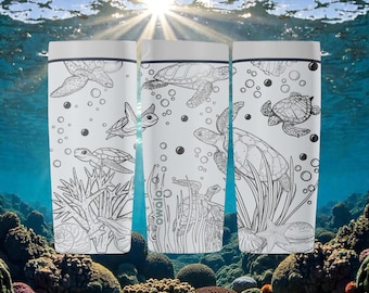 Gravierte Meeresschildkröte Owala SmoothSip Slider Edelstahlbecher - 12 Unzen 20 Unzen - Ocean Marine Kaffeetasse