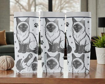 Ragdoll Cat Owala SmoothSip Tumbler – Engraved Blue-Eyed Ragdoll & Paw Print Design – Cat Lover Gift