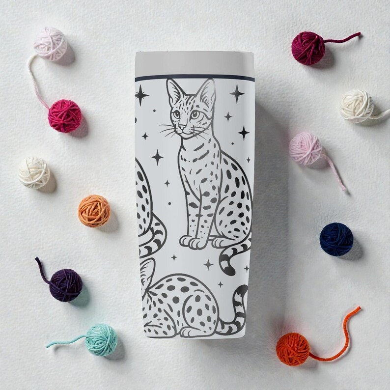 Savannah Cat Graverad Owala SmoothSip Slider Isolerad Rostfri Stålmugg – 355 ml 600 ml – Prickig Exotisk Kattmugg – Present till Kattälskare bild 6