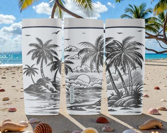Tropisk palmgraverad Owala SmoothSip Slider Tumbler – Lasergraverad strandmotiv Dryckesglas