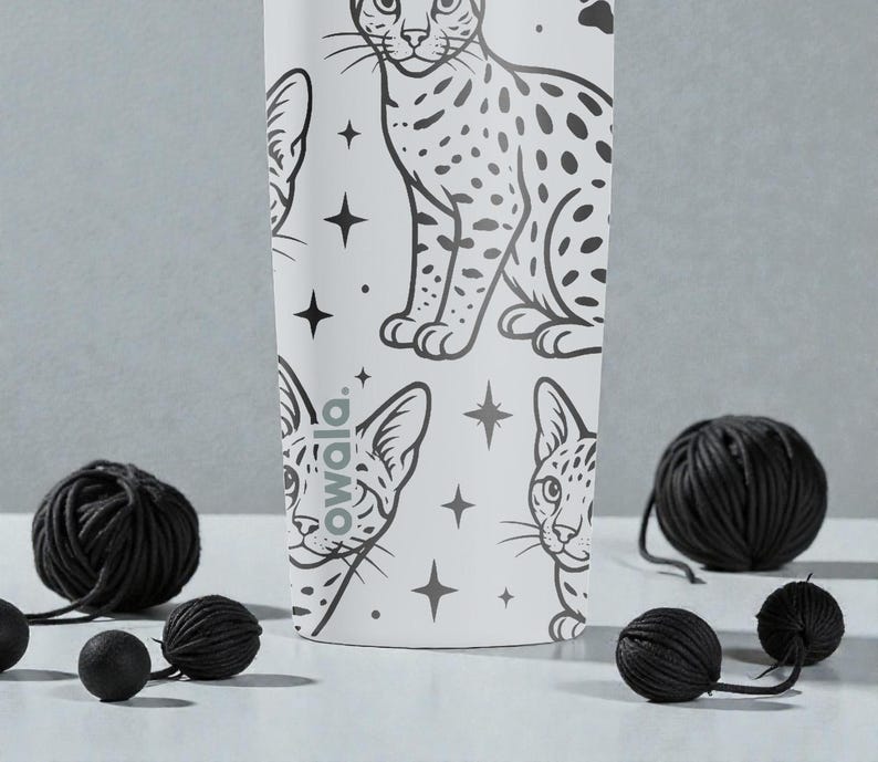 Savannah Cat Graverad Owala SmoothSip Slider Isolerad Rostfri Stålmugg – 355 ml 600 ml – Prickig Exotisk Kattmugg – Present till Kattälskare bild 7