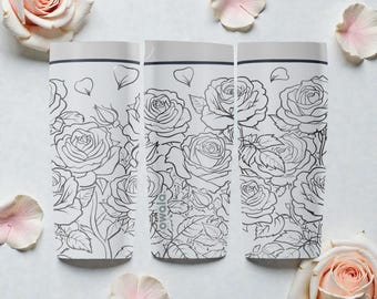 Gegraveerde rozenbloemen Owala SmoothSip-schuifregelaar geïsoleerde roestvrijstalen koffiebeker – drinkgerei met elegante botanische bloem