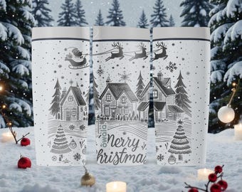 Merry Christmas Village Owala SmoothSip Slider Insulated Stainless Steel Tumbler – 12oz 20oz – Cozy Holiday Winter Cup