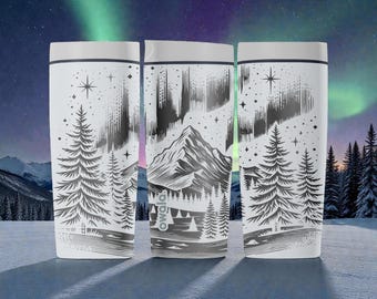 Engraved Northern Lights Owala SmoothSip Slider Insulated Stainless Steel Tumbler – 12oz 20oz – Aurora Borealis Winter Cup