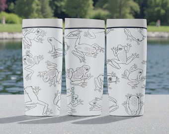 Playful Frog Pattern Owala SmoothSip Slider Insulated Stainless Steel Coffee Tumbler – 12oz 20oz – Nature Frog Gift