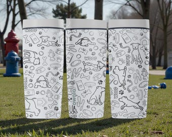 Engraved Dog Doodle Icons Owala SmoothSip Slider Insulated Stainless Steel Tumbler – 12oz 20oz – Cute Pet Lover Gift