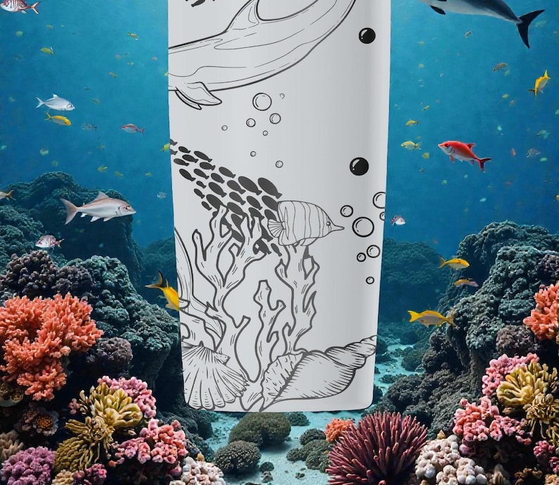 Graverad delfinhavsscen Owala SmoothSip Slider Isolerad rostfri stålmugg – 355 ml 600 ml – Sea Life vattenmugg present bild 8