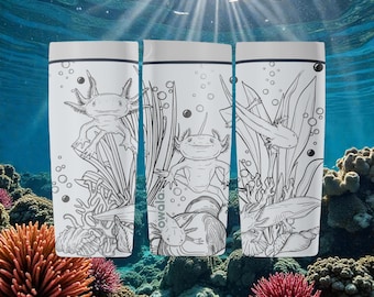 Axolotl Underwater SmoothSip Slider Insulated Stainless Steel Coffee Tumbler – 12oz 20oz – Aquatic Line Art Drinkware