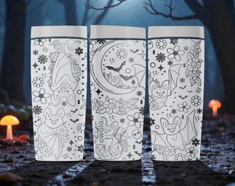 Vaso de café de acero inoxidable con aislamiento SmoothSip y diseño de murciélago floral Owala (355 ml y 594 ml) - Bonito y espeluznante regalo de Halloween otoñal